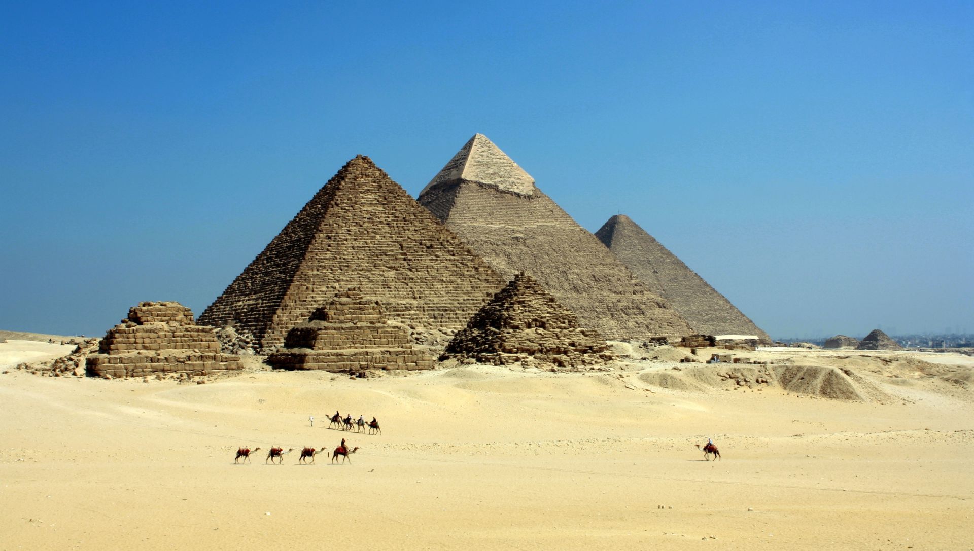 Pyramids of Giza under a clear Egyptian sky